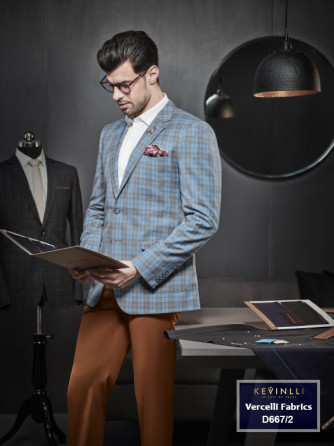 Suit Nam Đẹp Italy 95% Wool - D667/2 - Xanh Dương Caro - Cổ Ve Xuôi - 1 Nút